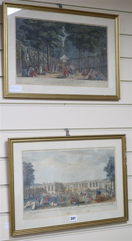 Laurie and Whittle publ., two coloured engravings, views of Versailles, largest 10 x 16in.